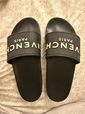 Givenchy Black Slides with White Logo